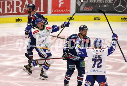 EBEL. Eishockey Bundesliga. VSV gegen Hydro Fehervar AV 19.  Torjubel Marco Richter, John Hughes (VSV). Villach, am 24.3.2022.
Foto: Kuess
www.qspictures.net
---
pressefotos, pressefotografie, kuess, qs, qspictures, sport, bild, bilder, bilddatenbank