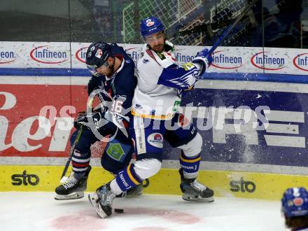 EBEL. Eishockey Bundesliga. VSV gegen Hydro Fehervar AV 19.  Brett Flemming,  (VSV),  Csanad Erdely (Hydro Fehervar). Villach, am 24.3.2022.
Foto: Kuess
www.qspictures.net
---
pressefotos, pressefotografie, kuess, qs, qspictures, sport, bild, bilder, bilddatenbank