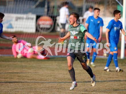 Fussball Kaerntner Liga. Voelkermarkt gegen Bleiburg. Torjubel Lukas Urnik (Voelkermarkt). Voelkermarkt, 26.3.2022.
Foto: Kuess

---
pressefotos, pressefotografie, kuess, qs, qspictures, sport, bild, bilder, bilddatenbank