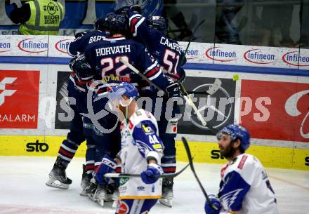 EBEL. Eishockey Bundesliga. VSV gegen Hydro Fehervar AV 19.  Torjubel   (Hydro Fehervar). Villach, am 1.4.2022.
Foto: Kuess
www.qspictures.net
---
pressefotos, pressefotografie, kuess, qs, qspictures, sport, bild, bilder, bilddatenbank