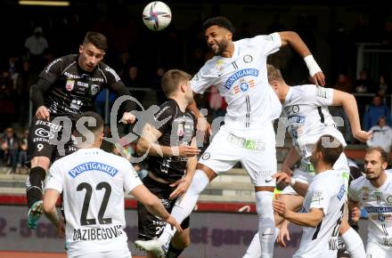 Fussball Bundesliga. Meistergruppe. WAC gegen SK Puntigamer Sturm Graz.  Dario Vizinger, (WAC),  Gregory Wuethrich (Graz). Wolfsberg, am 3.4.2022.
Foto: Kuess
www.qspictures.net
---
pressefotos, pressefotografie, kuess, qs, qspictures, sport, bild, bilder, bilddatenbank