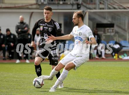 Fussball Bundesliga. Meistergruppe. WAC gegen SK Puntigamer Sturm Graz.  Dario Vizinger, (WAC),   Jon Gorenc Stankovic  (Graz). Wolfsberg, am 3.4.2022.
Foto: Kuess
www.qspictures.net
---
pressefotos, pressefotografie, kuess, qs, qspictures, sport, bild, bilder, bilddatenbank