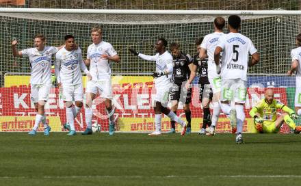 Fussball Bundesliga. Meistergruppe. WAC gegen SK Puntigamer Sturm Graz.  Torjubel Rasmus Winther Hoejlund, Manprit Sarkaria, Alexander Prass, Niangbi Dogbole Franck Anderson  (Graz). Wolfsberg, am 3.4.2022.
Foto: Kuess
www.qspictures.net
---
pressefotos, pressefotografie, kuess, qs, qspictures, sport, bild, bilder, bilddatenbank