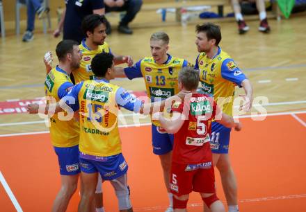 Volleyball. Austrian Volley League Men. SK Zadruga Aich/Dob gegen VCA Amstetten NOE.  Jubel (Aich). Bleiburg, 2.4.2022.
Foto: Kuess
www.qspictures.net
---
pressefotos, pressefotografie, kuess, qs, qspictures, sport, bild, bilder, bilddatenbank