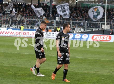 Fussball Bundesliga. Meistergruppe. WAC gegen SK Puntigamer Sturm Graz.  Michael Liendl, Dario Vizinger (WAC). Wolfsberg, am 3.4.2022.
Foto: Kuess
www.qspictures.net
---
pressefotos, pressefotografie, kuess, qs, qspictures, sport, bild, bilder, bilddatenbank