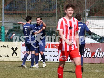 Fussball. 1. Klasse B. Rothenthurn gegen Velden.  Torjubel Marc Robert Sand   (Velden).  Rothenthurn, 3.4.2022.
Foto: Kuess
---
pressefotos, pressefotografie, kuess, qs, qspictures, sport, bild, bilder, bilddatenbank