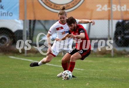 Fussball Karntner Liga. St. Jakob gegen Maria Saal.  Jakob Orgonyi (St. Jakob),  Daniel Wernig (Maria Saal). St. Jakob im Rosental, am 8.4.2022.
Foto: Kuess
---
pressefotos, pressefotografie, kuess, qs, qspictures, sport, bild, bilder, bilddatenbank