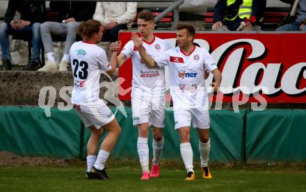 Fussball Karntner Liga. St. Jakob gegen Maria Saal. Torjubel Daniel Wernig, Jon Benkovic, Manuel Kerhe (Maria Saal). St. Jakob im Rosental, am 8.4.2022.
Foto: Kuess
---
pressefotos, pressefotografie, kuess, qs, qspictures, sport, bild, bilder, bilddatenbank