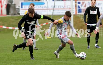 Fussball Regionalliga. WAC Amateure gegen Sturm Graz II.  Armin Karic (WAC Amateure), Daniel Lukas Saurer   (Sturm Graz). St. Andrae, am 9.4.2022.
Foto: Kuess
---
pressefotos, pressefotografie, kuess, qs, qspictures, sport, bild, bilder, bilddatenbank