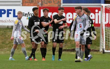 Fussball Regionalliga. WAC Amateure gegen Sturm Graz II. Torjubel   (Sturm Graz). St. Andrae, am 9.4.2022.
Foto: Kuess
---
pressefotos, pressefotografie, kuess, qs, qspictures, sport, bild, bilder, bilddatenbank