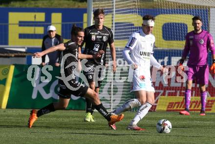 Fussball Bundesliga. Meistergruppe. WAC gegen Austria Klagenfurt. Matthaeus Taferner,  (WAC), Ivan Saravanja  (Klagenfurt). Wolfsberg, am 17.4.2022.
Foto: Kuess
www.qspictures.net
---
pressefotos, pressefotografie, kuess, qs, qspictures, sport, bild, bilder, bilddatenbank