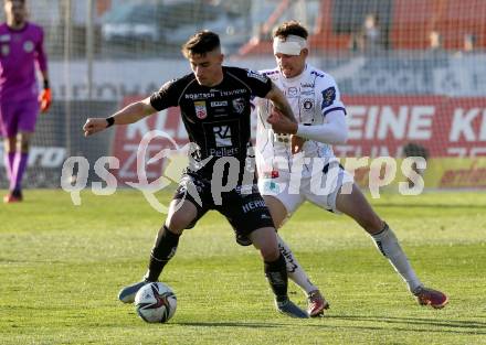 Fussball Bundesliga. Meistergruppe. WAC gegen Austria Klagenfurt. Dario Vizinger,  (WAC), Ivan Saravanja  (Klagenfurt). Wolfsberg, am 17.4.2022.
Foto: Kuess
www.qspictures.net
---
pressefotos, pressefotografie, kuess, qs, qspictures, sport, bild, bilder, bilddatenbank