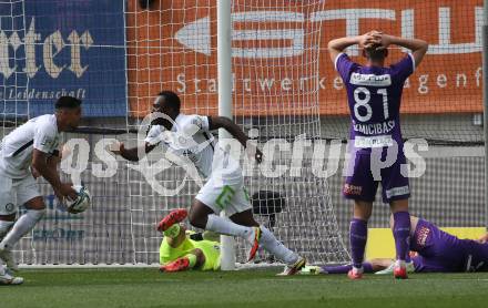 Fussball Bundesliga. Play-off. SK Austria Klagenfurt gegen SK Sturm Graz.  Torjubel Niangbo Dogbole Franck Anderson  (Graz). Klagenfurt, am 8.5.2022.
Foto: Kuess
www.qspictures.net
---
pressefotos, pressefotografie, kuess, qs, qspictures, sport, bild, bilder, bilddatenbank