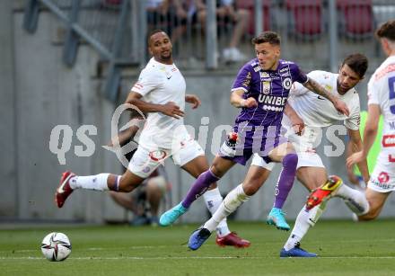 Fussball Bundesliga. Play-off. SK Austria Klagenfurt gegen FK Austria Wien.  Florian Rieder, (Klagenfurt),  Lukas Muehl, Noah Ohio   (Wien). Klagenfurt, am 15.5.2022.
Foto: Kuess
www.qspictures.net
---
pressefotos, pressefotografie, kuess, qs, qspictures, sport, bild, bilder, bilddatenbank