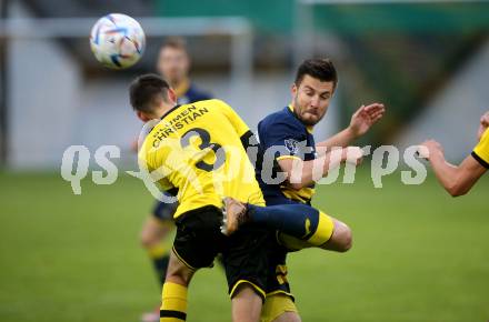 Fussball. 1. Klasse D. Bad St. Leonhard gegen DSG Ferlach.  Michael Karl Schriefl (Bad St. Leonhard),  Rok Elsner  (Ferlach). Bad St. Leonhard, 28.5.2022.
Foto: Kuess
---
pressefotos, pressefotografie, kuess, qs, qspictures, sport, bild, bilder, bilddatenbank