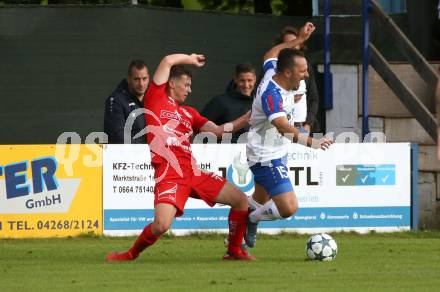 Fussball Regionalliga. Treibach gegen Kalsdorf.  Vahid Muharemovic  (Treibach),  Paul Sarac (Kalsdorf). Treibach, am 10.6.2022.
Foto: Kuess
---
pressefotos, pressefotografie, kuess, qs, qspictures, sport, bild, bilder, bilddatenbank