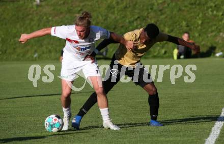 Fussball Kaerntner Liga. Koettmannsdorf gegen Maria Saal.   Confidence Eboigbe Osawe (Koettmannsdorf), Daniel Wernig  (Maria Saal). Koettmannsdorf, am 11.6.2022.
Foto: Kuess
---
pressefotos, pressefotografie, kuess, qs, qspictures, sport, bild, bilder, bilddatenbank