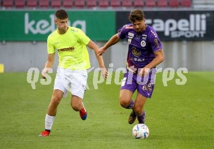 Fussball Testspiel. SK Austria Klagenfurt gegen Kaerntner Auswahl.  Patrick Hasenhuettl (Austria Klagenfurt), Alessandro Bilandzija (Auswahl). KLagenfurt, am 9.7.2022.
Foto: Kuess
---
pressefotos, pressefotografie, kuess, qs, qspictures, sport, bild, bilder, bilddatenbank