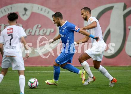 Fussball. OEFB Cup. SAK gegen Wiener Sport-Club. Yosifov Svetlozar Angelov,  (SAK),   David Rajkovic (Wiener Sport-Club). Klagenfurt, 15.7.2022.
Foto: Kuess
---
pressefotos, pressefotografie, kuess, qs, qspictures, sport, bild, bilder, bilddatenbank