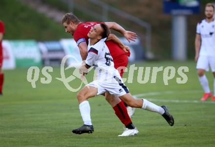 Fussball. Unterliga Ost. St. Veit gegen Sirnitz.  Julian Hufnagl (St. Veit),  Martin Hinteregger  (Sirnitz). St. Veit, 22.7.2022.
Foto: Kuess
---
pressefotos, pressefotografie, kuess, qs, qspictures, sport, bild, bilder, bilddatenbank