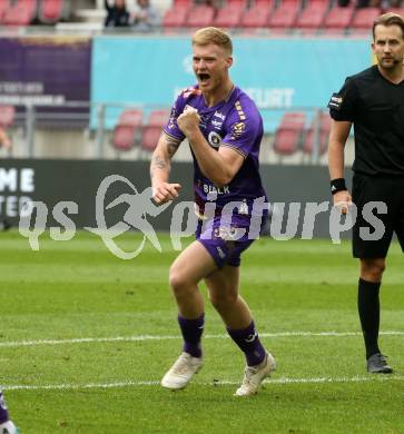 Fussball Bundesliga.  SK Austria Klagenfurt gegen SV Guntamatic Ried.  Torjubel Jonas Arweiler,  (Klagenfurt). Klagenfurt, am 13.8.2022. 
Foto: Kuess

---
pressefotos, pressefotografie, kuess, qs, qspictures, sport, bild, bilder, bilddatenbank