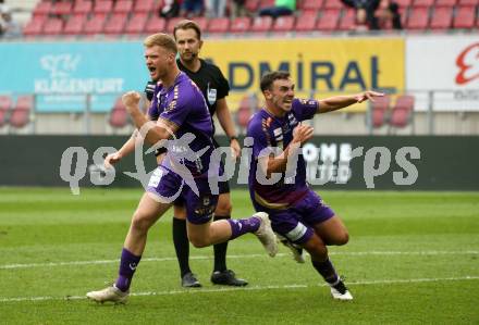 Fussball Bundesliga.  SK Austria Klagenfurt gegen SV Guntamatic Ried.  Torjubel Jonas Arweiler, (Klagenfurt). Klagenfurt, am 13.8.2022. 
Foto: Kuess

---
pressefotos, pressefotografie, kuess, qs, qspictures, sport, bild, bilder, bilddatenbank