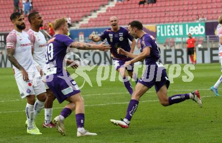 Fussball Bundesliga.  SK Austria Klagenfurt gegen FK Austria Wien.   Torjubel Andrew Irving (Klagenfurt). Klagenfurt, am 28.8.2022. 
Foto: Kuess

---
pressefotos, pressefotografie, kuess, qs, qspictures, sport, bild, bilder, bilddatenbank