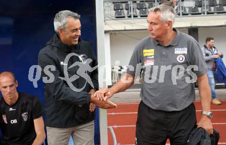 Fussball Bundesliga.  WAC gegen SK Austria Klagenfurt.  Trainer Robin Dutt,  (WAC),    Trainer Peter Pacult  (Klagenfurt). Wolfsberg, am 4.9..2022. 
Foto: Kuess

---
pressefotos, pressefotografie, kuess, qs, qspictures, sport, bild, bilder, bilddatenbank