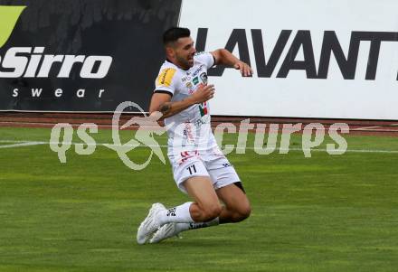 Fussball Bundesliga.  WAC gegen SK Austria Klagenfurt.   Torjubel Tai Baribo (WAC). Wolfsberg, am 4.9..2022. 
Foto: Kuess

---
pressefotos, pressefotografie, kuess, qs, qspictures, sport, bild, bilder, bilddatenbank