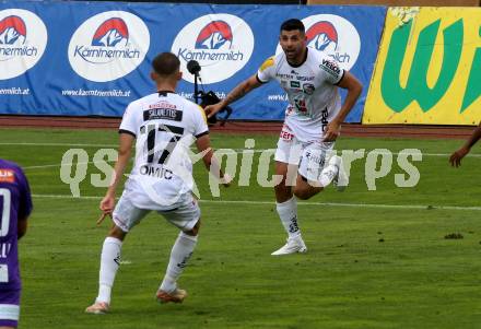 Fussball Bundesliga.  WAC gegen SK Austria Klagenfurt.  Torjubel Tai Baribo  (WAC). Wolfsberg, am 4.9..2022. 
Foto: Kuess

---
pressefotos, pressefotografie, kuess, qs, qspictures, sport, bild, bilder, bilddatenbank