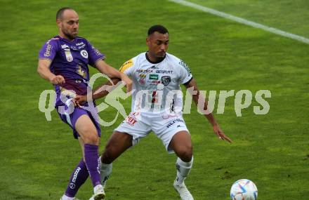 Fussball Bundesliga.  WAC gegen SK Austria Klagenfurt.  Maurice Maximilian Malone,  (WAC),   Rico Benatelli  (Klagenfurt). Wolfsberg, am 4.9..2022. 
Foto: Kuess

---
pressefotos, pressefotografie, kuess, qs, qspictures, sport, bild, bilder, bilddatenbank