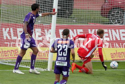 Fussball Bundesliga.  WAC gegen SK Austria Klagenfurt. Torjubel Markus Pink  (Klagenfurt). Wolfsberg, am 4.9..2022. 
Foto: Kuess

---
pressefotos, pressefotografie, kuess, qs, qspictures, sport, bild, bilder, bilddatenbank