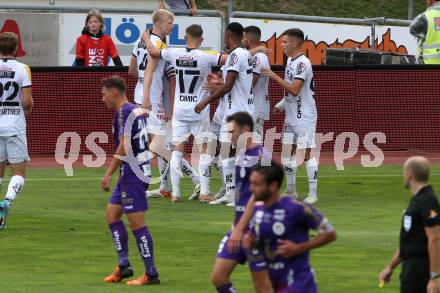 Fussball Bundesliga.  WAC gegen SK Austria Klagenfurt.   Torjubel Raphael Schifferl,   (WAC). Wolfsberg, am 4.9..2022. 
Foto: Kuess

---
pressefotos, pressefotografie, kuess, qs, qspictures, sport, bild, bilder, bilddatenbank