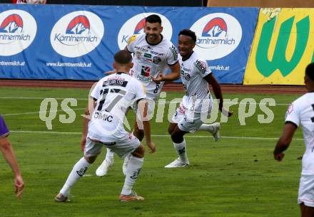 Fussball Bundesliga.  WAC gegen SK Austria Klagenfurt.  Torjubel Tai Baribo  (WAC). Wolfsberg, am 4.9..2022. 
Foto: Kuess

---
pressefotos, pressefotografie, kuess, qs, qspictures, sport, bild, bilder, bilddatenbank