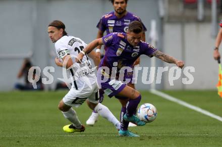 Fussball Bundesliga.  SK Austria Klagenfurt gegen SK Puntigamer Sturm Graz.  Florian Rieder,   (Klagenfurt),  Stefan Hierlaender (Graz). Klagenfurt, am 11.9..2022. 
Foto: Kuess

---
pressefotos, pressefotografie, kuess, qs, qspictures, sport, bild, bilder, bilddatenbank