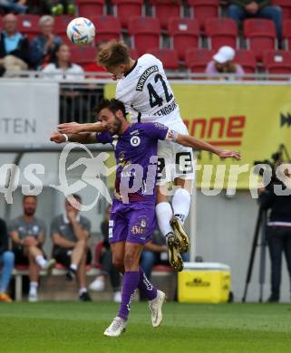 Fussball Bundesliga.  SK Austria Klagenfurt gegen SK Puntigamer Sturm Graz.   Markus Pink,  (Klagenfurt),   David Affengruber (Graz). Klagenfurt, am 11.9..2022. 
Foto: Kuess

---
pressefotos, pressefotografie, kuess, qs, qspictures, sport, bild, bilder, bilddatenbank