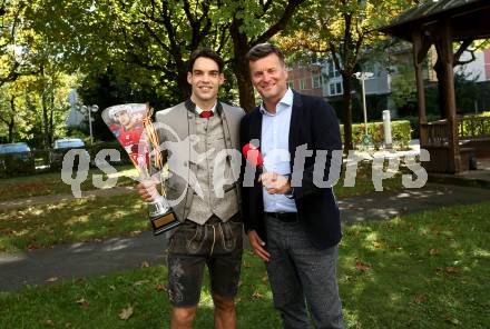 EBEL. Eishockey Bundesliga. KAC. Wahl zum Kaerntner Eishockey Superstar. Lukas Haudum, Hannes Orasche. Klagenfurt, am 12.9.2021.
Foto: Kuess
www.qspictures.net

---
pressefotos, pressefotografie, kuess, qs, qspictures, sport, bild, bilder, bilddatenbank