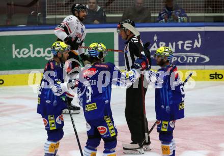 EBEL. Eishockey Bundesliga. VSV gegen BEMER Pioneers Vorarlberg.  Torjubel Kevin Moderer, Maximilian Rebernig, Alexander Rauchenwald (VSV). Villach, am 22.92022.
Foto: Kuess
www.qspictures.net
---
pressefotos, pressefotografie, kuess, qs, qspictures, sport, bild, bilder, bilddatenbank