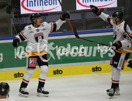 EBEL. Eishockey Bundesliga. VSV gegen BEMER Pioneers Vorarlberg.  Torjubel Christian Bull  (Vorarlberg). Villach, am 22.92022.
Foto: Kuess
www.qspictures.net
---
pressefotos, pressefotografie, kuess, qs, qspictures, sport, bild, bilder, bilddatenbank