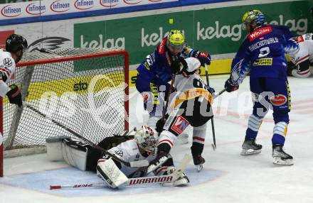 EBEL. Eishockey Bundesliga. VSV gegen BEMER Pioneers Vorarlberg. Benjamin Lanzinger,  (VSV),  Alexander Rauchenwald  (Vorarlberg). Villach, am 22.92022.
Foto: Kuess
www.qspictures.net
---
pressefotos, pressefotografie, kuess, qs, qspictures, sport, bild, bilder, bilddatenbank