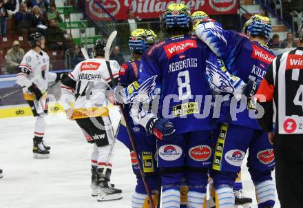 EBEL. Eishockey Bundesliga. VSV gegen BEMER Pioneers Vorarlberg.  Torjubel Alexander Rauchenwald, Alexander Rauchenwald, Arturs Kulda (VSV). Villach, am 22.92022.
Foto: Kuess
www.qspictures.net
---
pressefotos, pressefotografie, kuess, qs, qspictures, sport, bild, bilder, bilddatenbank