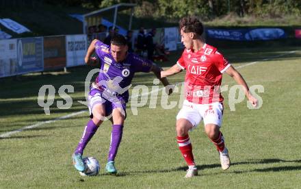 Fussball Testspiel. SK Austria Klagenfurt gegen GAK.   Sinan Karweina,  (Klagenfurt),  Paolo Jager (GAK). St. Michael im Lavanttal, am 23.9.2022.
Foto: Kuess
---
pressefotos, pressefotografie, kuess, qs, qspictures, sport, bild, bilder, bilddatenbank