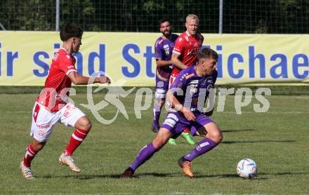 Fussball Testspiel. SK Austria Klagenfurt gegen GAK. Christopher Wernitznig,   (Klagenfurt),   Paolo Jager (GAK). St. Michael im Lavanttal, am 23.9.2022.
Foto: Kuess
---
pressefotos, pressefotografie, kuess, qs, qspictures, sport, bild, bilder, bilddatenbank