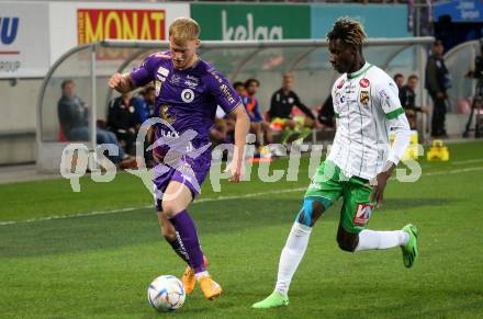 Fussball Bundesliga. SK Austria Klagenfurt gegen SC Austria Lustenau.  Jonas Arweiler, (Klagenfurt), Yadaly Diaby  (Lustenau). Klagenfurt, am 8.10.2022.
Foto: Kuess
---
pressefotos, pressefotografie, kuess, qs, qspictures, sport, bild, bilder, bilddatenbank