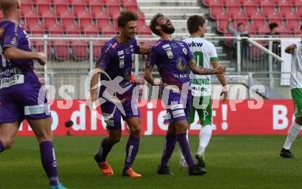 Fussball Bundesliga. SK Austria Klagenfurt gegen SC Austria Lustenau.  Torjubel Thorsten Mahrer, Kosmas Gkezos (Klagenfurt). Klagenfurt, am 8.10.2022.
Foto: Kuess
---
pressefotos, pressefotografie, kuess, qs, qspictures, sport, bild, bilder, bilddatenbank