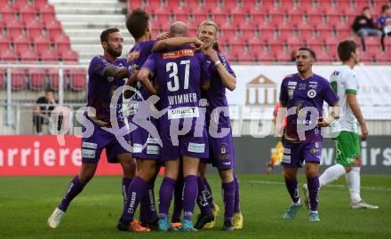 Fussball Bundesliga. SK Austria Klagenfurt gegen SC Austria Lustenau.  Torjubel  (Klagenfurt). Klagenfurt, am 8.10.2022.
Foto: Kuess
---
pressefotos, pressefotografie, kuess, qs, qspictures, sport, bild, bilder, bilddatenbank