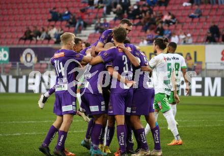 Fussball Bundesliga. SK Austria Klagenfurt gegen SC Austria Lustenau.  Torjubel  (Klagenfurt). Klagenfurt, am 8.10.2022.
Foto: Kuess
---
pressefotos, pressefotografie, kuess, qs, qspictures, sport, bild, bilder, bilddatenbank