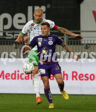 Fussball Bundesliga. SK Austria Klagenfurt gegen SC Austria Lustenau.  Florian Rieder,  (Klagenfurt),  Matthias Maak (Lustenau). Klagenfurt, am 8.10.2022.
Foto: Kuess
---
pressefotos, pressefotografie, kuess, qs, qspictures, sport, bild, bilder, bilddatenbank