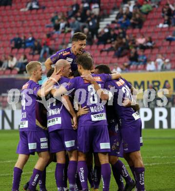 Fussball Bundesliga. SK Austria Klagenfurt gegen SC Austria Lustenau.  Torjubel  (Klagenfurt). Klagenfurt, am 8.10.2022.
Foto: Kuess
---
pressefotos, pressefotografie, kuess, qs, qspictures, sport, bild, bilder, bilddatenbank