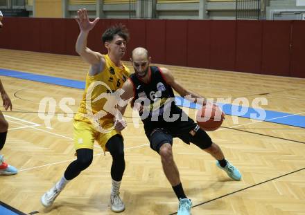 Basketball 2. Liga 2022/2023. Grunddurchgang 2. Runde.  Woerthersee Piraten gegen  Mattersburg Rocks.  Felix Leindecker  (Piraten), Dominik Alturban  (Mattersburg). Klagenfurt, am 15.10.2022.
Foto: Kuess
www.qspictures.net
---
pressefotos, pressefotografie, kuess, qs, qspictures, sport, bild, bilder, bilddatenbank